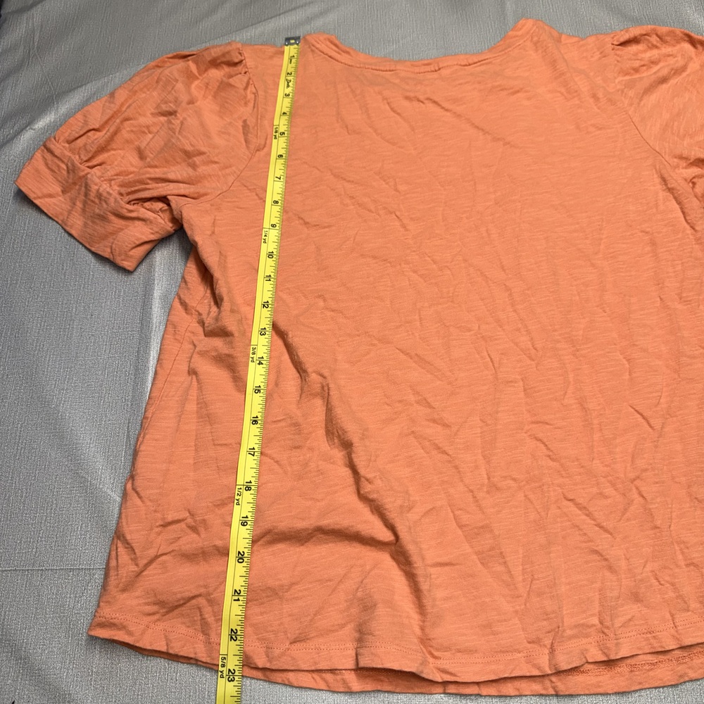 Liz Claiborne Womens Large Orange Puff Sleeve Top Casual - Picture 6 of 7